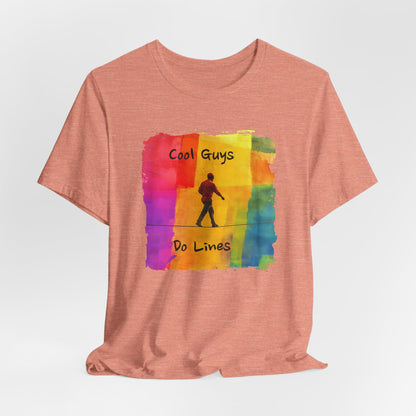 "Yeah, I Do Lines" Funny Slackline T-shirt | Colorful Abstract Slackline Highline Shirt - Rainbow Cubic Splatter Paint Design