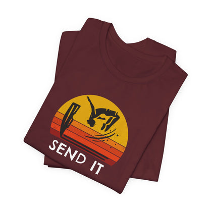 Retro "Send It" T-Shirt for Adrenaline Junkie | Cliff Jumping, Tricker, Parkour Athletes, Thrill Seeker Shirt