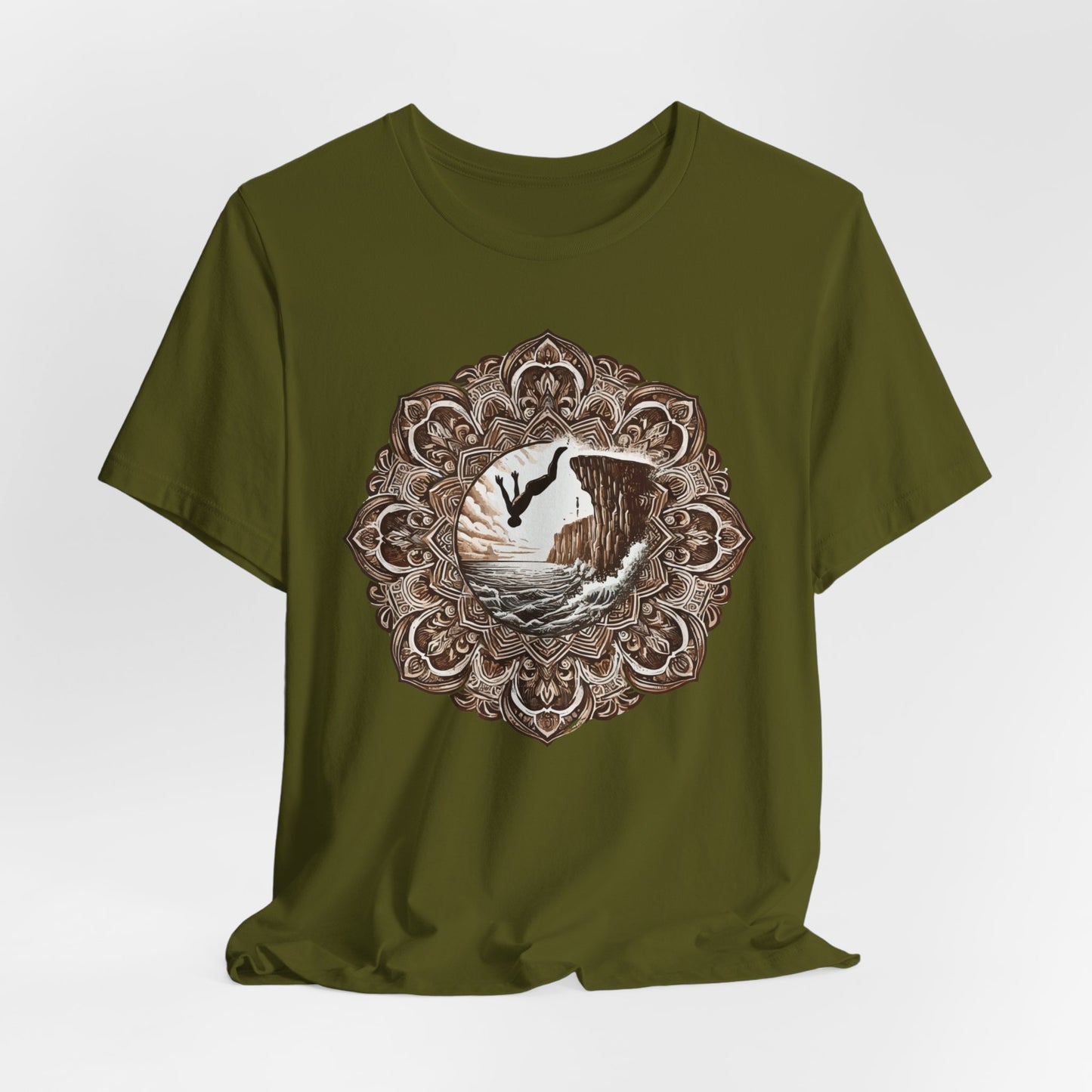 Mandala Style Cliff Jumping T-shirt for Outdoor Enthusiast and Adventure Lovers