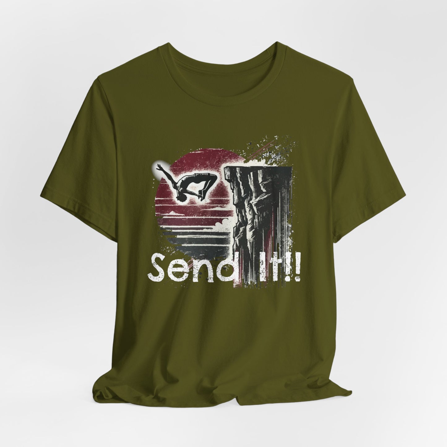 Grunge Distressed "Send It" Cliff Jumping Shirt - Graphic Tee for Thrill Seeker and Adventure Lovers