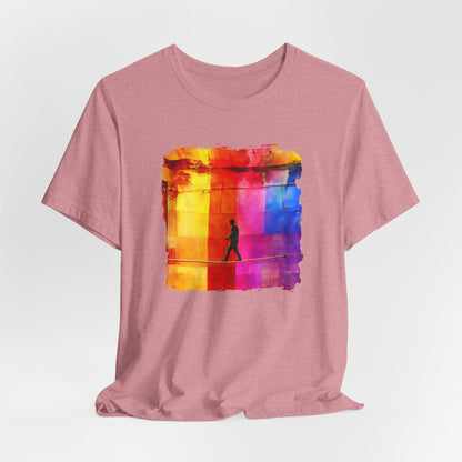 Colorful Abstract Slackline T-shirt | Slackline Highline Shirt - Rainbow Cubic Splatter Paint Design