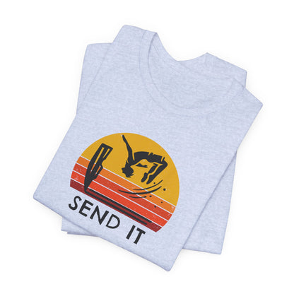 Retro "Send It" T-Shirt for Adrenaline Junkie | Cliff Jumping, Tricker, Parkour Athletes, Thrill Seeker Shirt