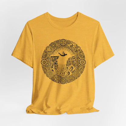 Mandala Style Cliff Jumping T-shirt for Outdoor Enthusiast and Adventure Lovers