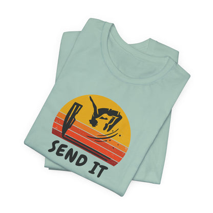 Retro "Send It" T-Shirt for Adrenaline Junkie | Cliff Jumping, Tricker, Parkour Athletes, Thrill Seeker Shirt