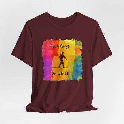 "Yeah, I Do Lines" Funny Slackline T-shirt | Colorful Abstract Slackline Highline Shirt - Rainbow Cubic Splatter Paint Design