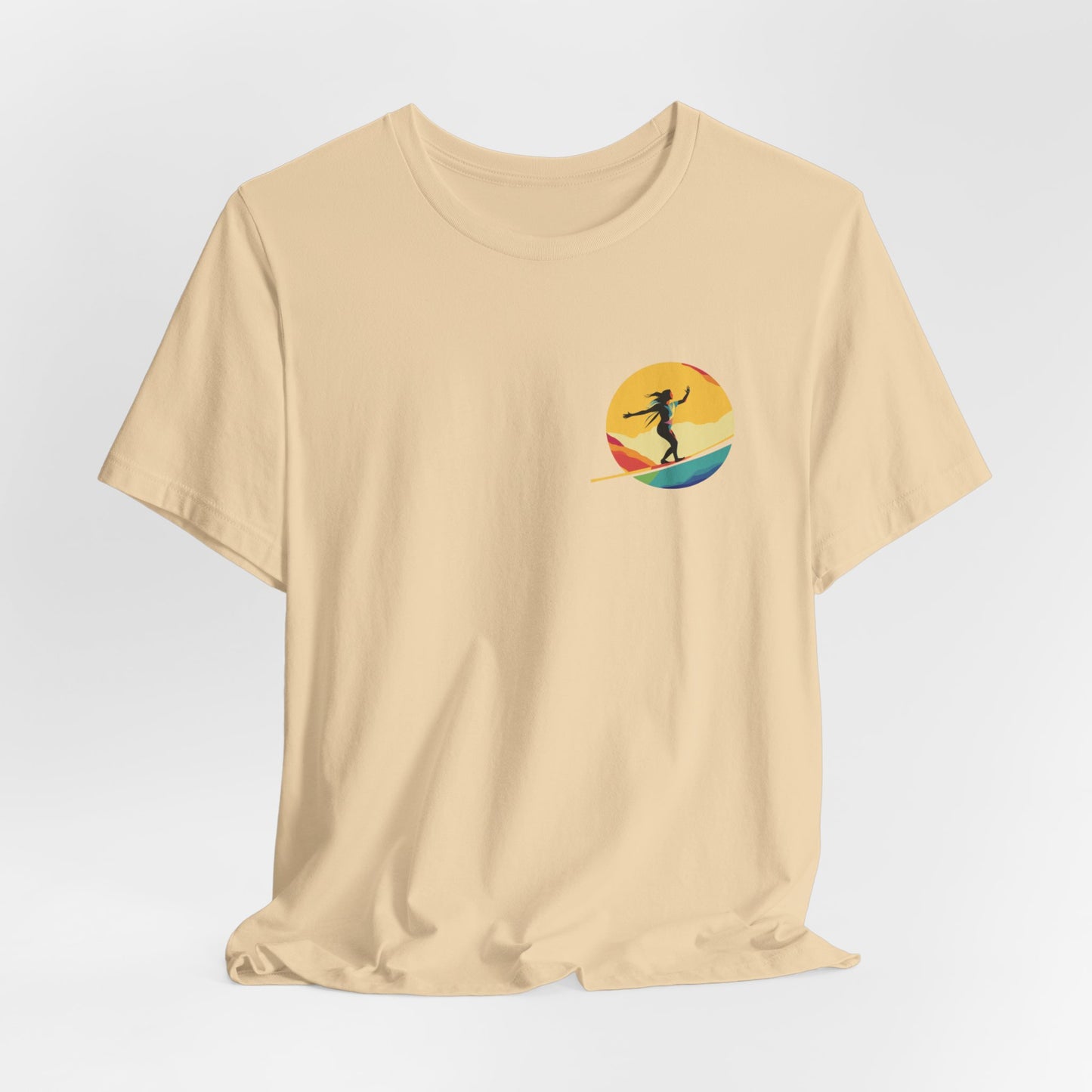 Slackline Shirt with Colorful Rainbow Moon Design Silhouette - Slackline/Highline Chest Icon Shirt