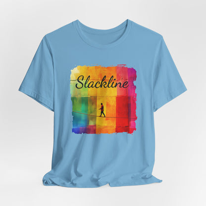 "Slackline" Colorful Abstract Slackline T-shirt | Slackline Shirt - Rainbow Cubic Splatter Paint Design