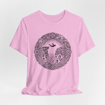 Mandala Style Cliff Jumping T-shirt for Outdoor Enthusiast and Adventure Lovers