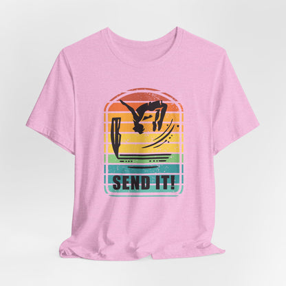 Retro "Send It" T-Shirt for Adrenaline Junkie | Cliff Jumping, Tricker, Parkour Athletes, Thrill Seeker Shirt