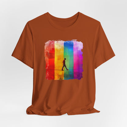 Colorful Abstract Slackline T-shirt | Slackline Highline Shirt - Rainbow Cubic Splatter Paint Design