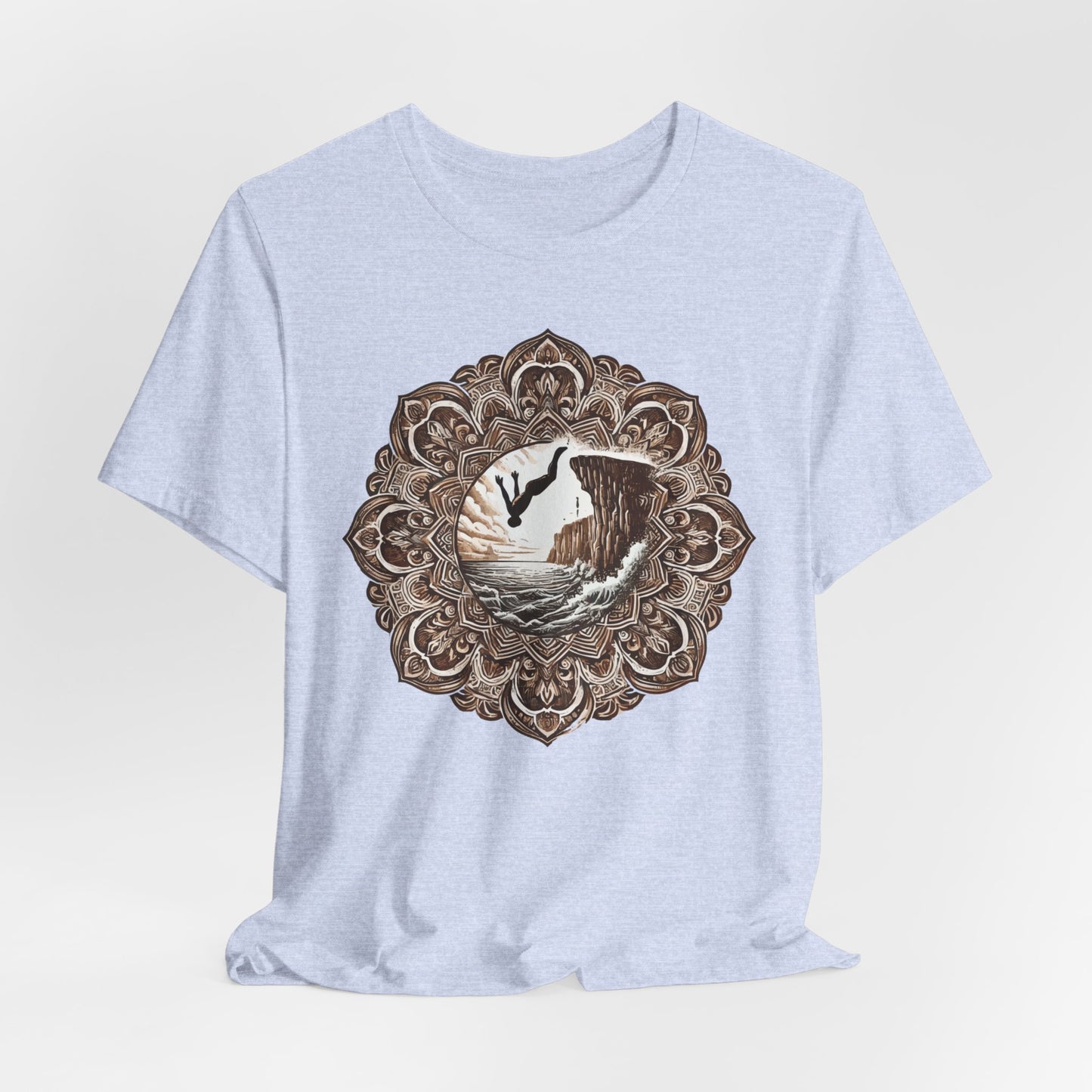 Mandala Style Cliff Jumping T-shirt for Outdoor Enthusiast and Adventure Lovers