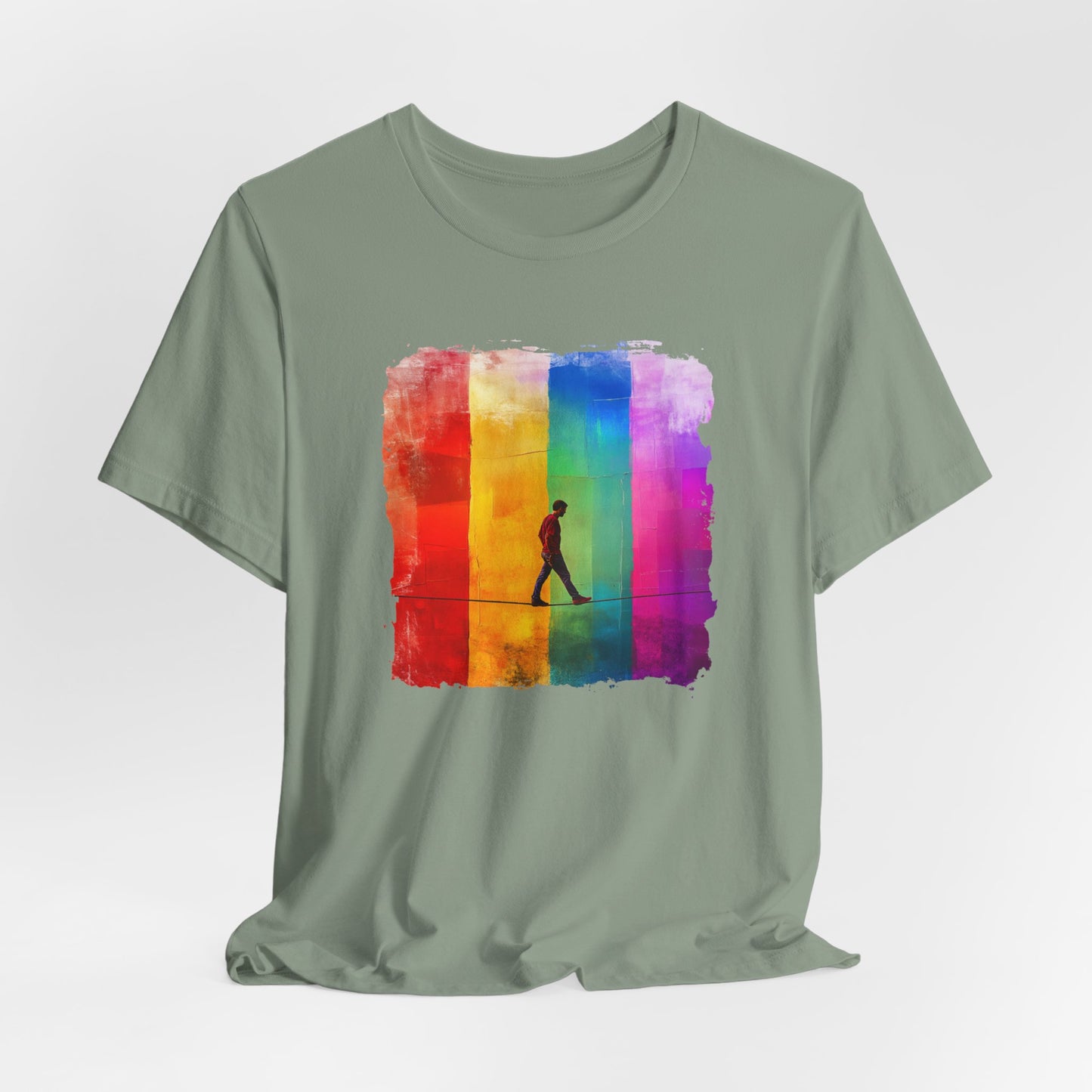 Colorful Abstract Slackline T-shirt | Slackline Highline Shirt - Rainbow Cubic Splatter Paint Design