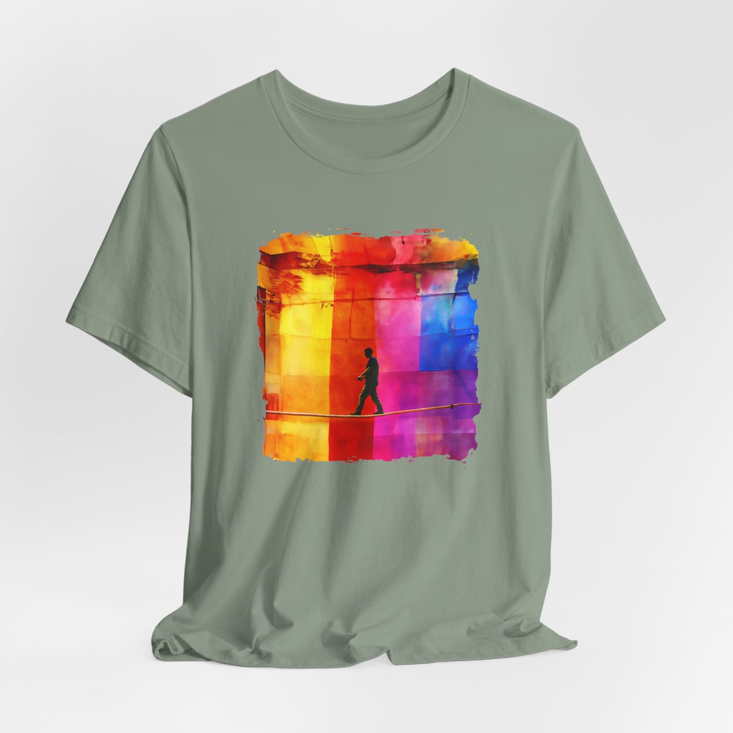 Colorful Abstract Slackline T-shirt | Slackline Highline Shirt - Rainbow Cubic Splatter Paint Design