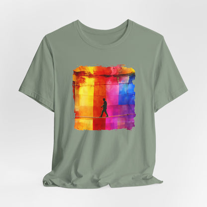 Colorful Abstract Slackline T-shirt | Slackline Highline Shirt - Rainbow Cubic Splatter Paint Design