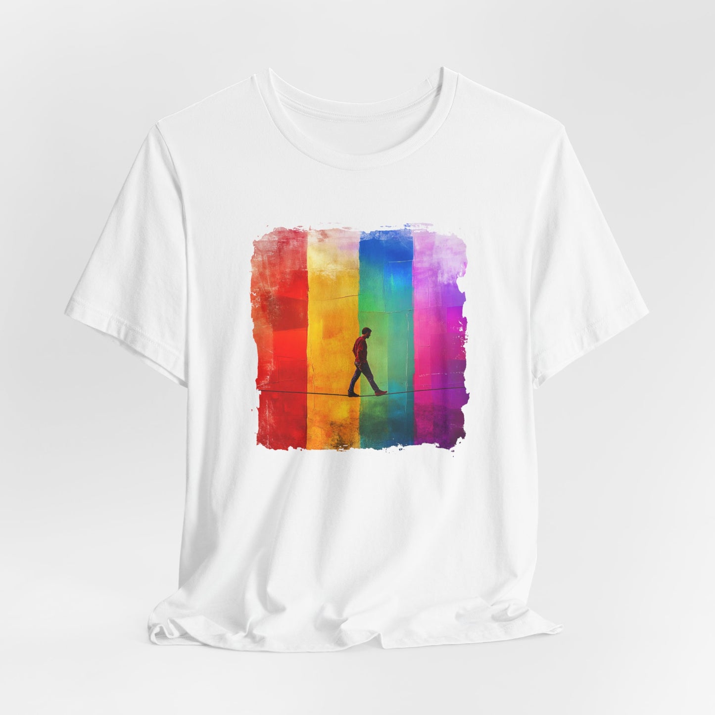 Colorful Abstract Slackline T-shirt | Slackline Highline Shirt - Rainbow Cubic Splatter Paint Design