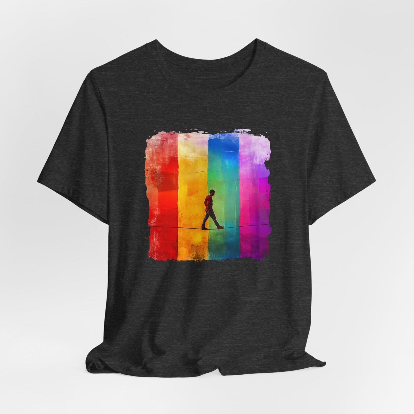 Colorful Abstract Slackline T-shirt | Slackline Highline Shirt - Rainbow Cubic Splatter Paint Design