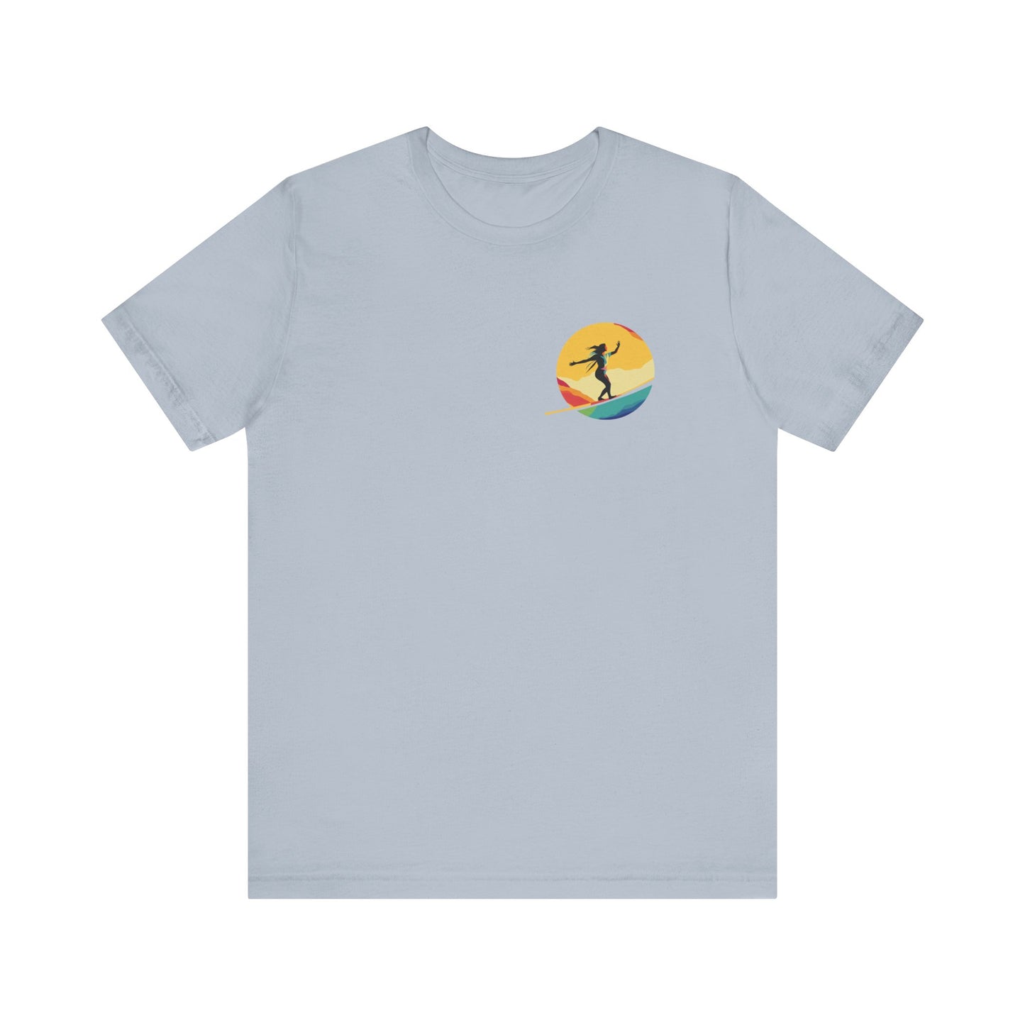 Slackline Shirt with Colorful Rainbow Moon Design Silhouette - Slackline/Highline Chest Icon Shirt