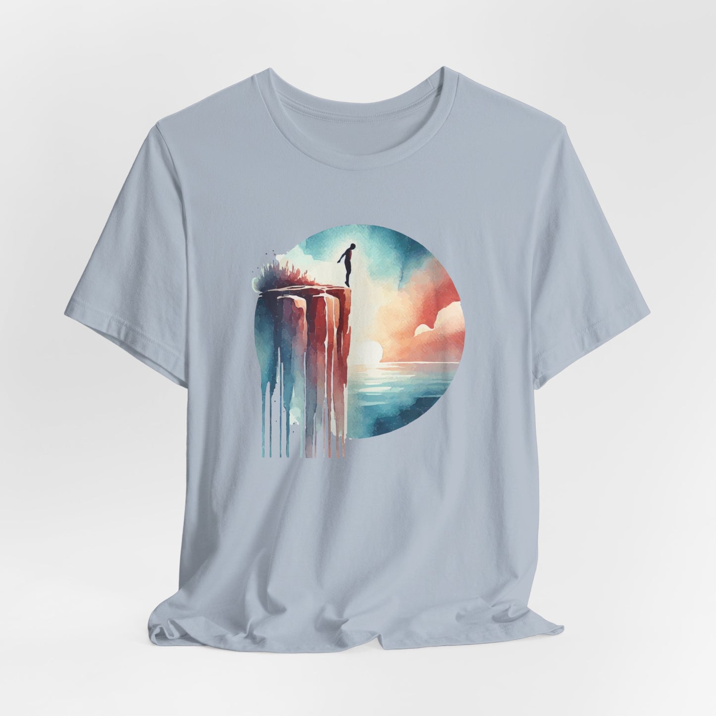 Watercolor Cliff Jumping T-Shirt with Dreamy Adventure Design