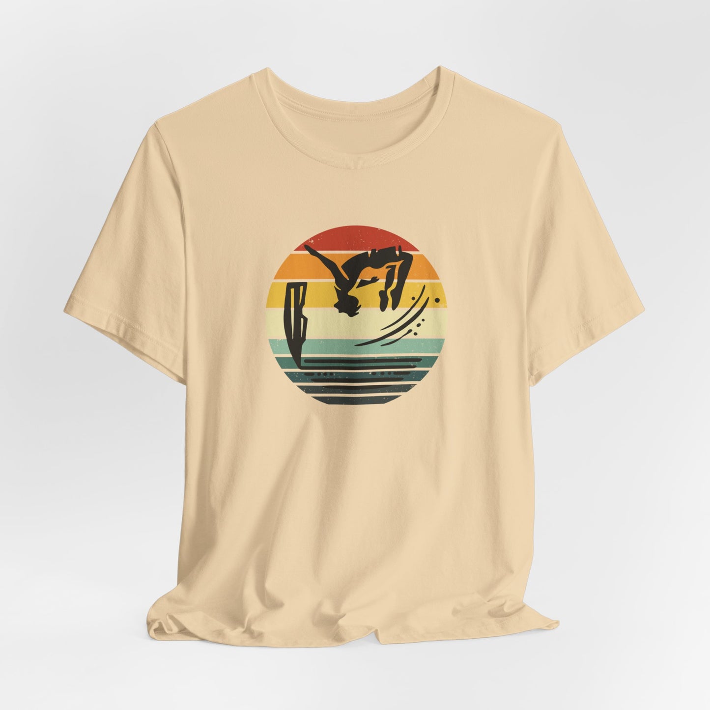 Retro Sunset Cliff Jumping T-Shirt - Outdoorsy Distressed Vintage Sunset Silhouette Adventure Shirt