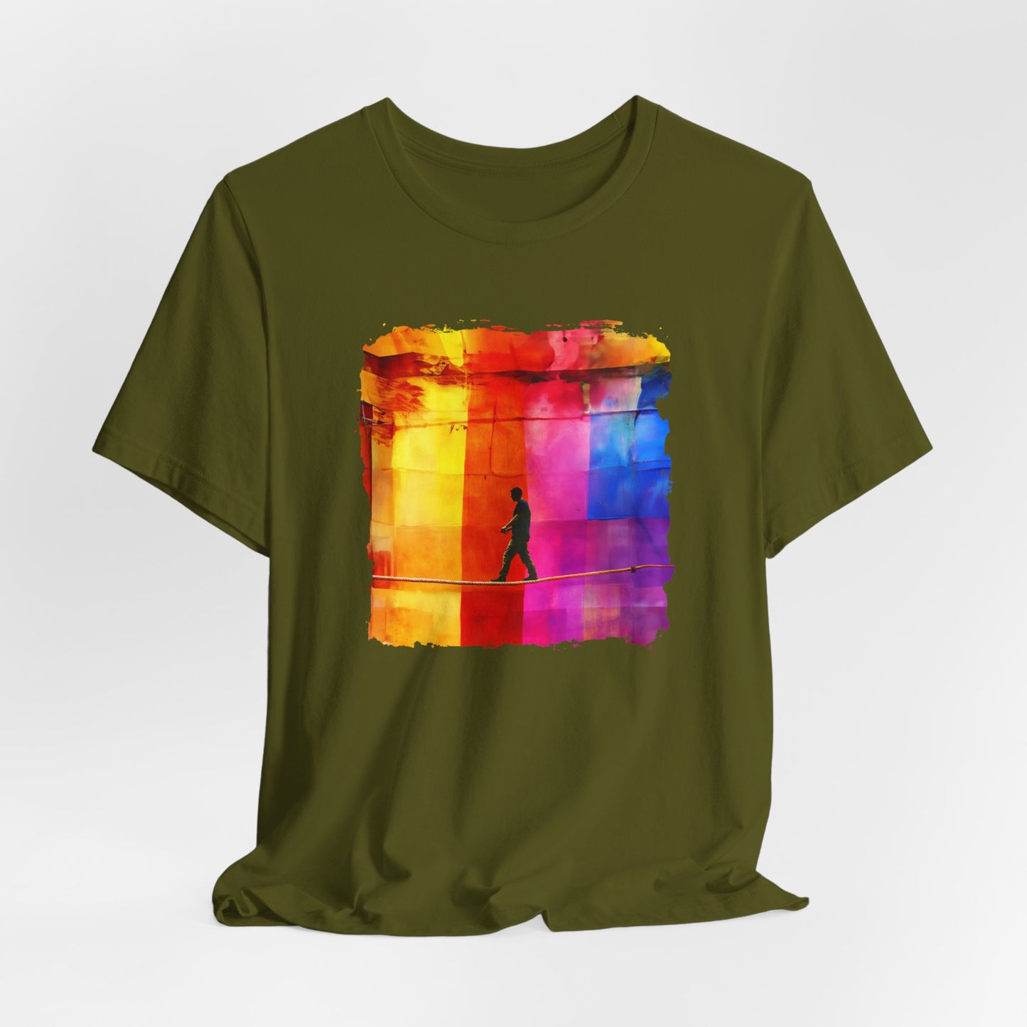 Colorful Abstract Slackline T-shirt | Slackline Highline Shirt - Rainbow Cubic Splatter Paint Design