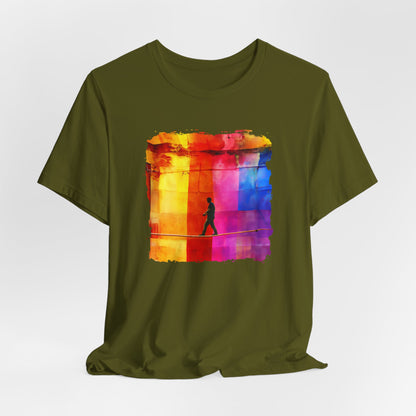 Colorful Abstract Slackline T-shirt | Slackline Highline Shirt - Rainbow Cubic Splatter Paint Design