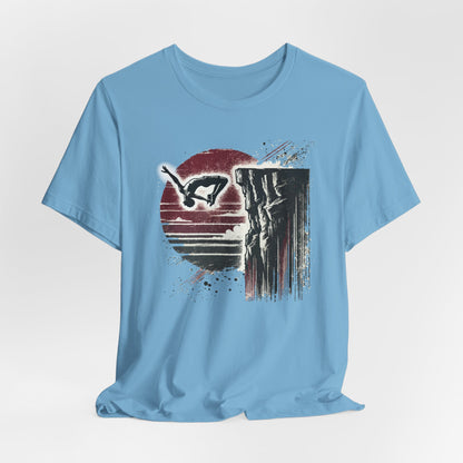 Distressed Grunge Cliff Jumping Graphic Tee | Cliff Jump Shirt for Outdoorsy Adventure Seekers