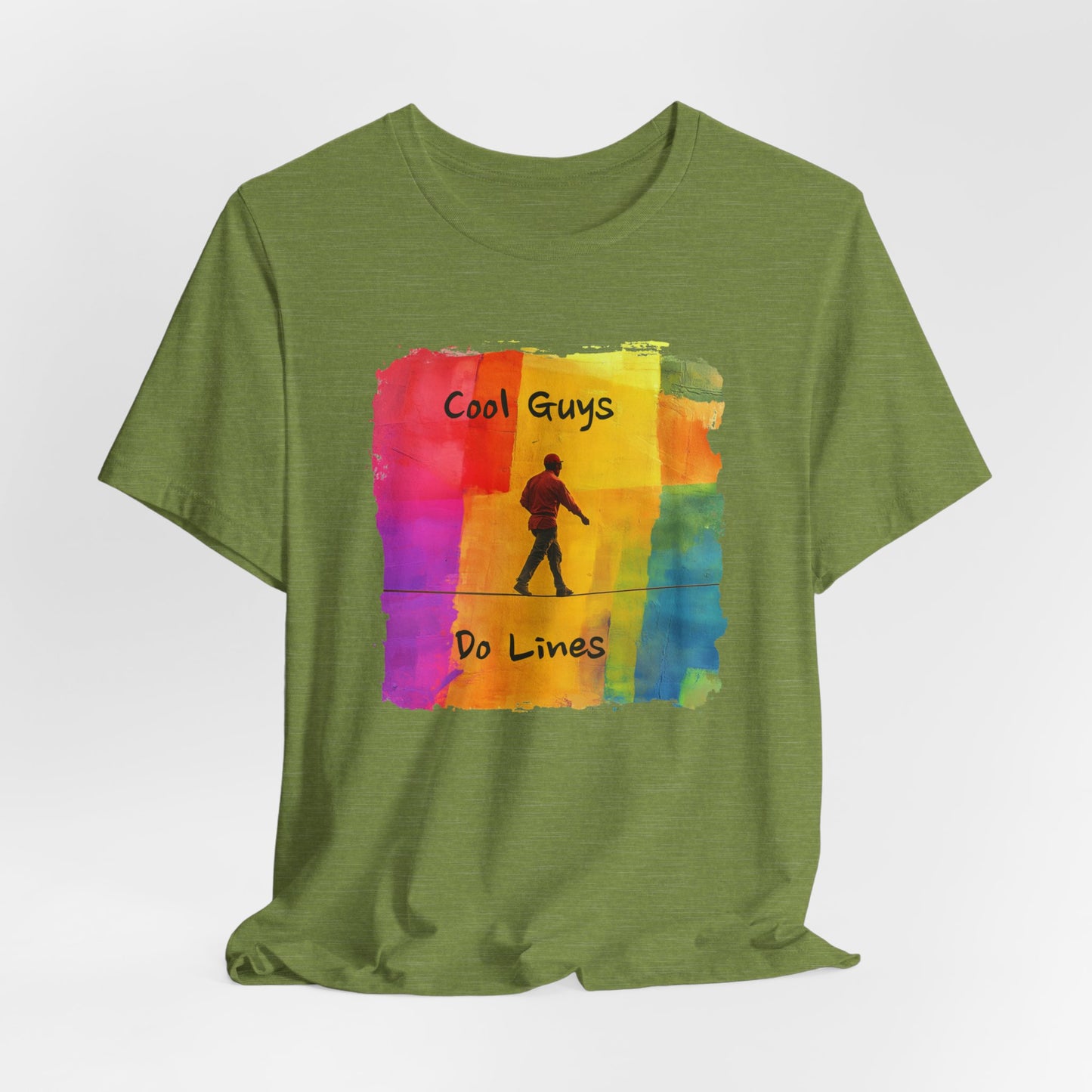 "Yeah, I Do Lines" Funny Slackline T-shirt | Colorful Abstract Slackline Highline Shirt - Rainbow Cubic Splatter Paint Design