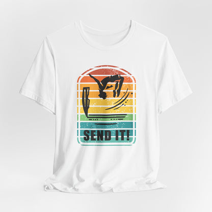 Retro "Send It" T-Shirt for Adrenaline Junkie | Cliff Jumping, Tricker, Parkour Athletes, Thrill Seeker Shirt