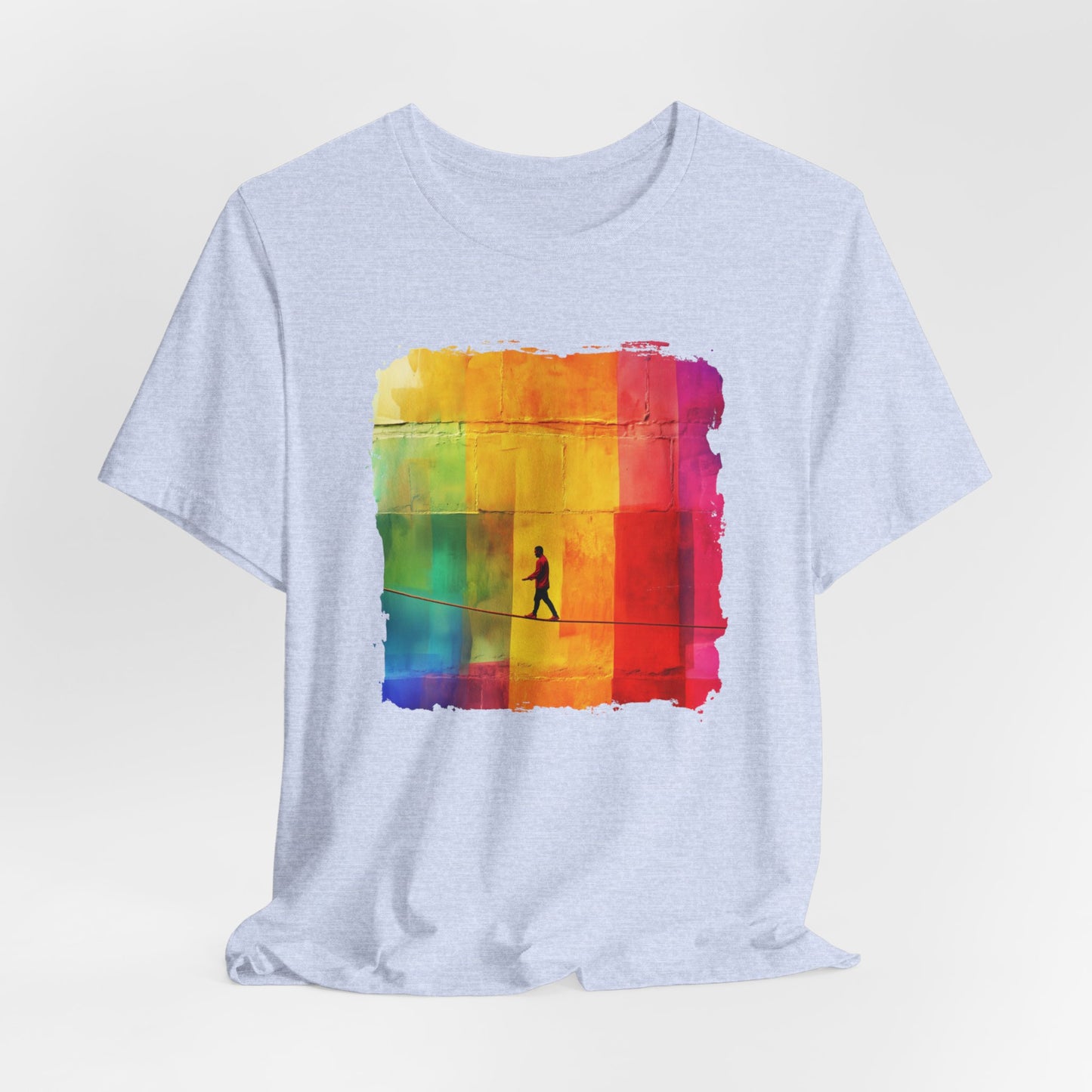 Colorful Abstract Slackline T-shirt | Slackline Highline Shirt - Rainbow Cubic Splatter Paint Design