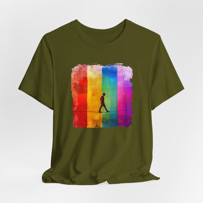 Colorful Abstract Slackline T-shirt | Slackline Highline Shirt - Rainbow Cubic Splatter Paint Design