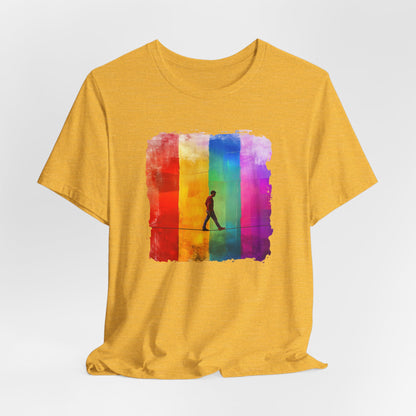 Colorful Abstract Slackline T-shirt | Slackline Highline Shirt - Rainbow Cubic Splatter Paint Design