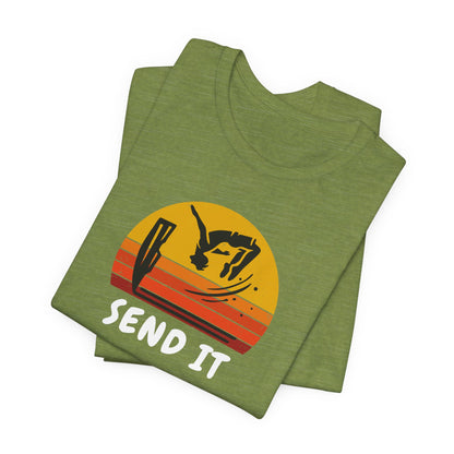 Retro "Send It" T-Shirt for Adrenaline Junkie | Cliff Jumping, Tricker, Parkour Athletes, Thrill Seeker Shirt