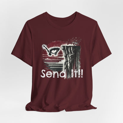 Grunge Distressed "Send It" Cliff Jumping Shirt - Graphic Tee for Thrill Seeker and Adventure Lovers