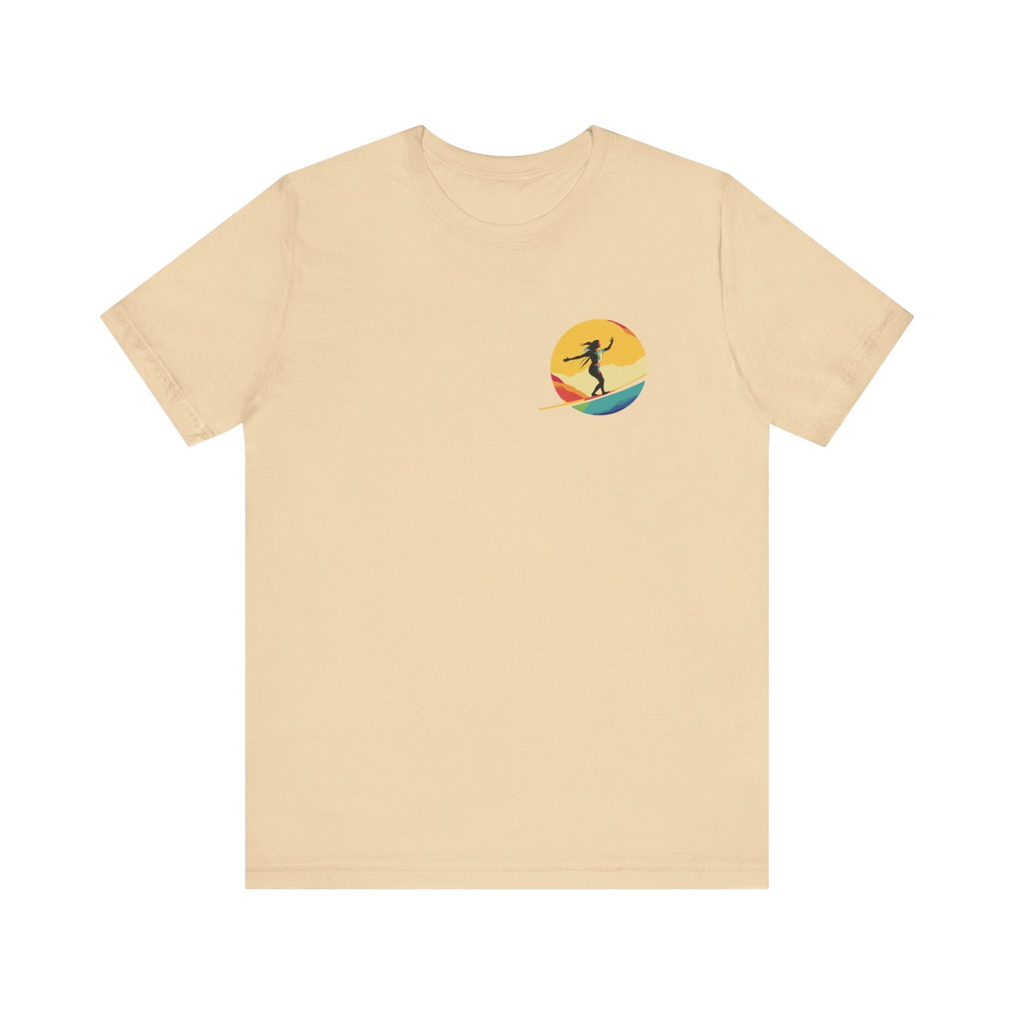 Slackline Shirt with Colorful Rainbow Moon Design Silhouette - Slackline/Highline Chest Icon Shirt