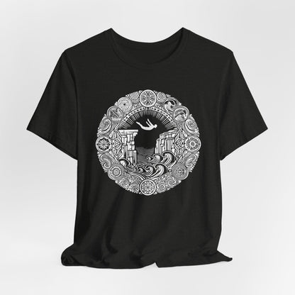 Mandala Style Cliff Jumping T-shirt for Outdoor Enthusiast and Adventure Lovers