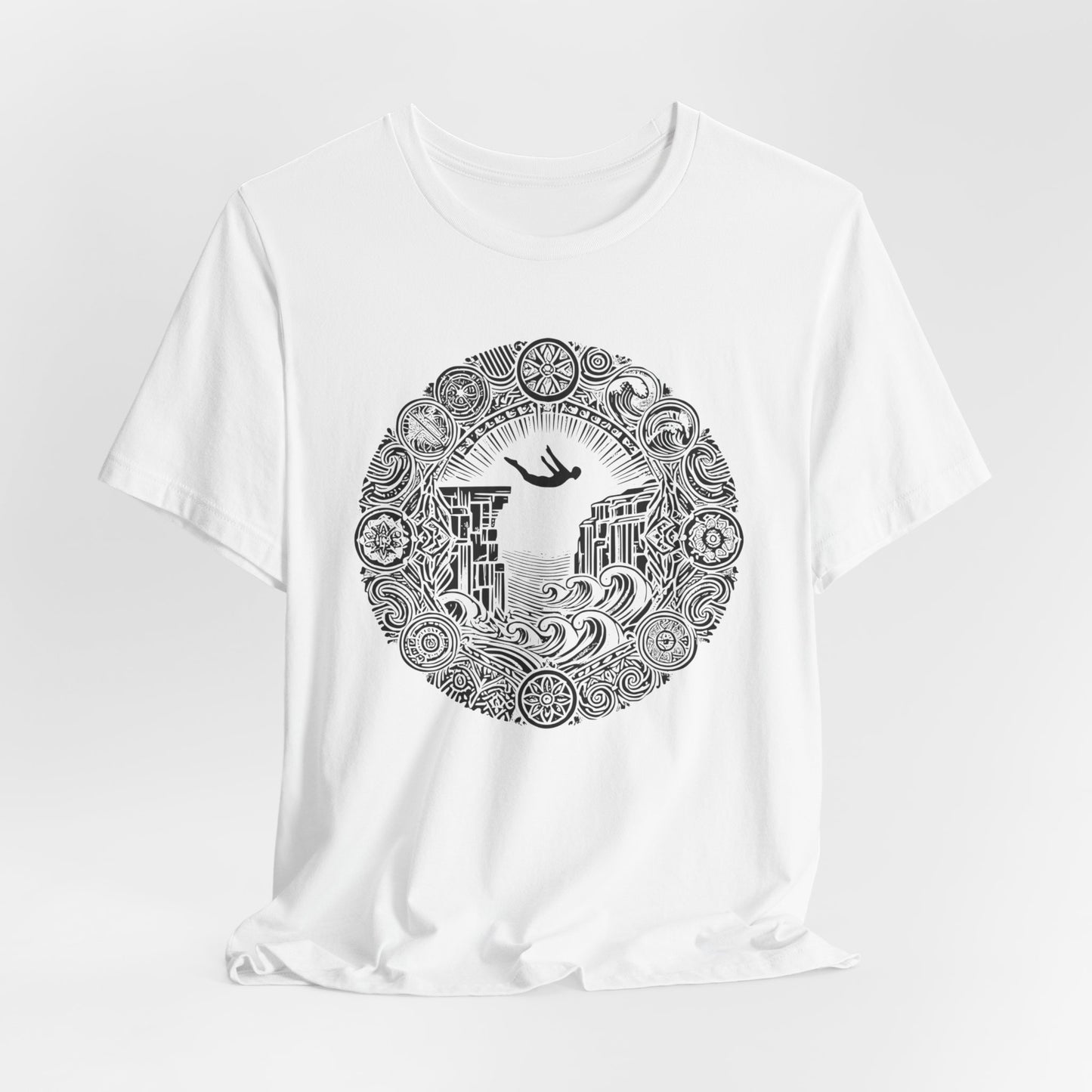 Mandala Style Cliff Jumping T-shirt for Outdoor Enthusiast and Adventure Lovers