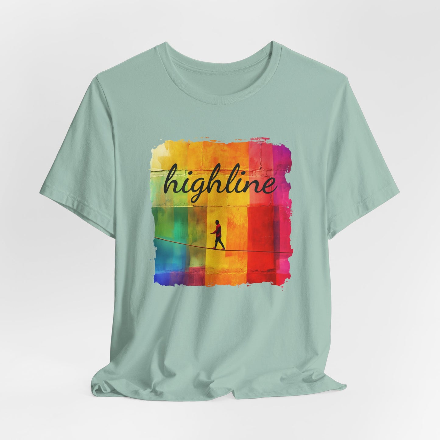 "Highline" Colorful Abstract Highline T-shirt | Highline Shirt - Rainbow Cubic Splatter Paint Design