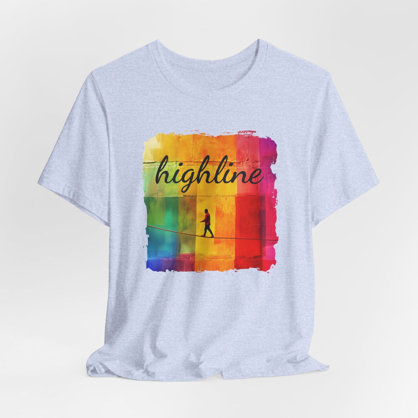 "Highline" Colorful Abstract Highline T-shirt | Highline Shirt - Rainbow Cubic Splatter Paint Design