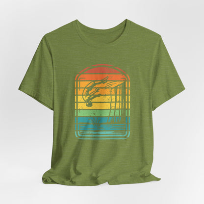 Retro Rainbow Cliff Jumping Silhouette T-Shirt - Outdoorsy Vintage Adventure Shirt