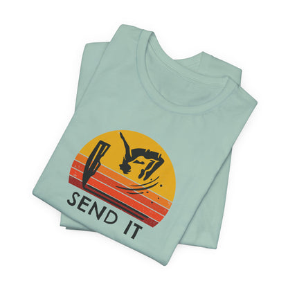 Retro "Send It" T-Shirt for Adrenaline Junkie | Cliff Jumping, Tricker, Parkour Athletes, Thrill Seeker Shirt