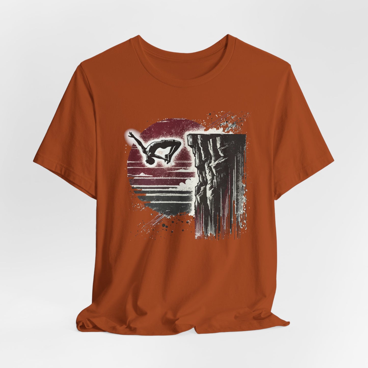 Distressed Grunge Cliff Jumping Graphic Tee | Cliff Jump Shirt for Outdoorsy Adventure Seekers