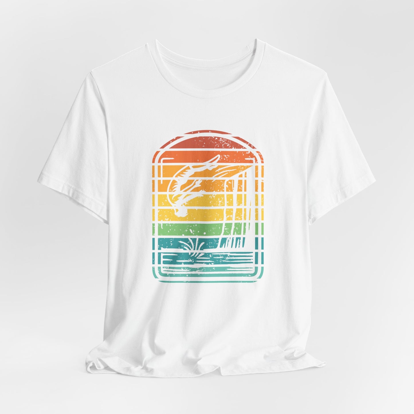 Retro Rainbow Cliff Jumping Silhouette T-Shirt - Outdoorsy Vintage Adventure Shirt