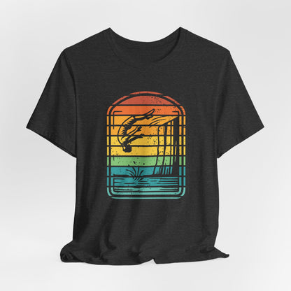 Retro Rainbow Cliff Jumping Silhouette T-Shirt - Outdoorsy Vintage Adventure Shirt