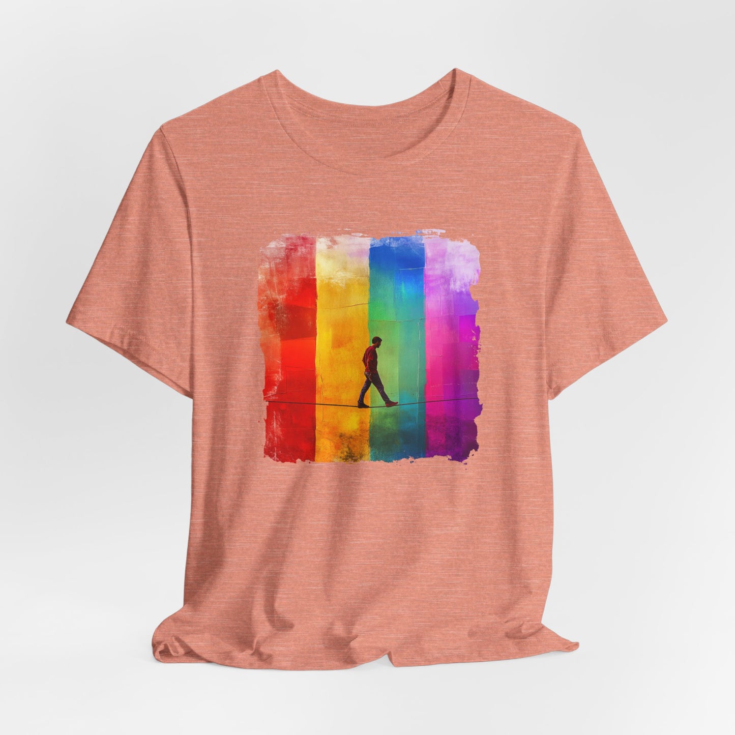 Colorful Abstract Slackline T-shirt | Slackline Highline Shirt - Rainbow Cubic Splatter Paint Design