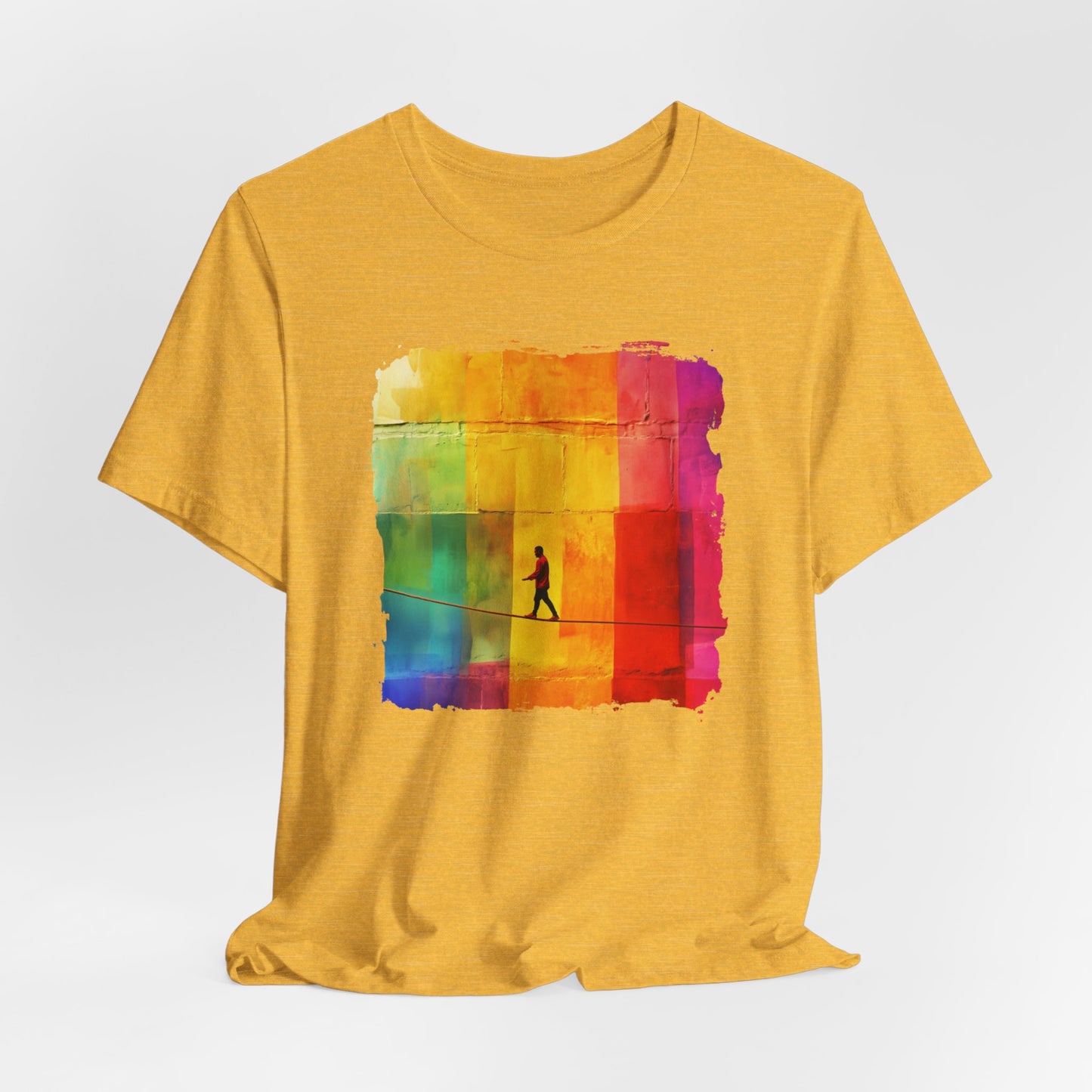 Colorful Abstract Slackline T-shirt | Slackline Highline Shirt - Rainbow Cubic Splatter Paint Design