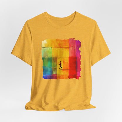 Colorful Abstract Slackline T-shirt | Slackline Highline Shirt - Rainbow Cubic Splatter Paint Design