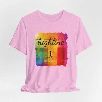 "Highline" Colorful Abstract Highline T-shirt | Highline Shirt - Rainbow Cubic Splatter Paint Design