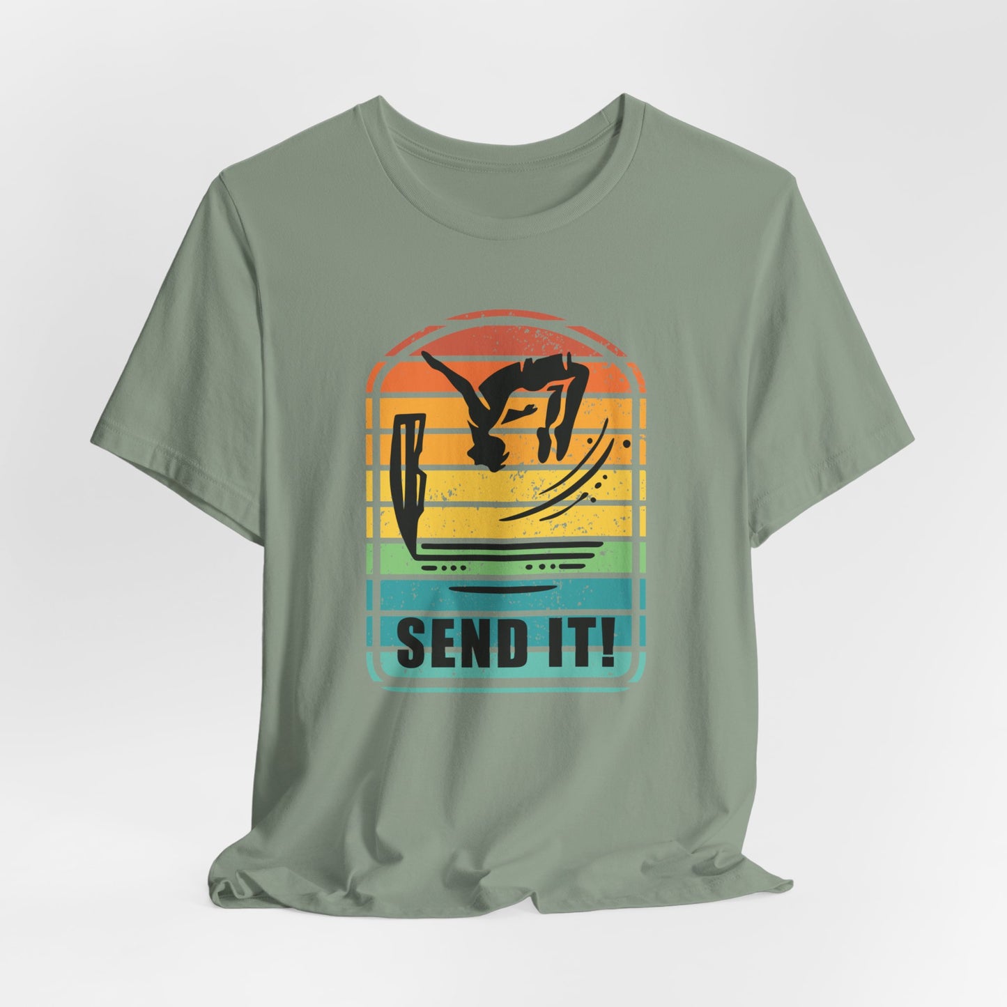 Retro "Send It" T-Shirt for Adrenaline Junkie | Cliff Jumping, Tricker, Parkour Athletes, Thrill Seeker Shirt