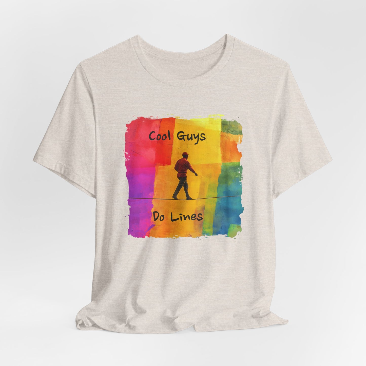 "Yeah, I Do Lines" Funny Slackline T-shirt | Colorful Abstract Slackline Highline Shirt - Rainbow Cubic Splatter Paint Design