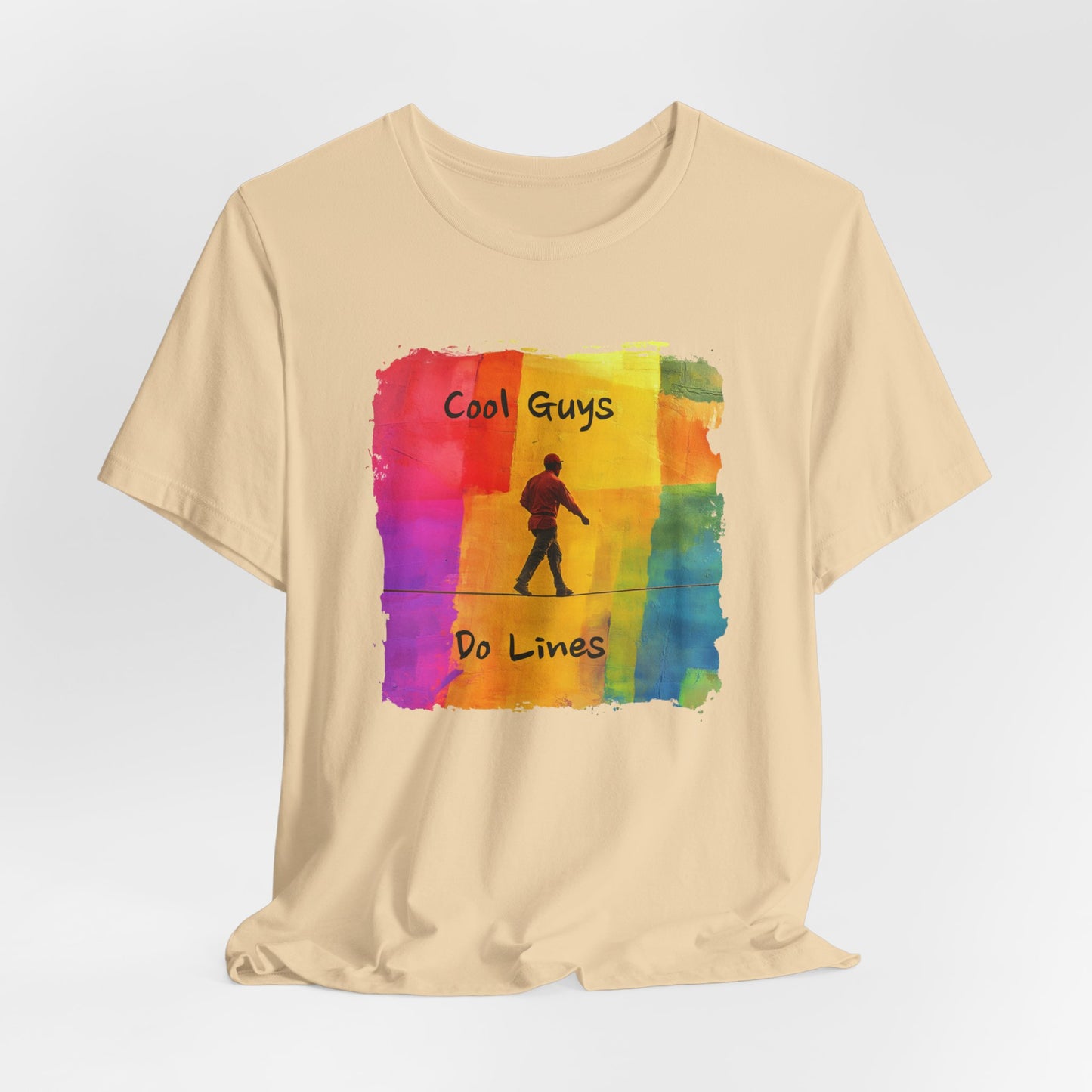 "Yeah, I Do Lines" Funny Slackline T-shirt | Colorful Abstract Slackline Highline Shirt - Rainbow Cubic Splatter Paint Design